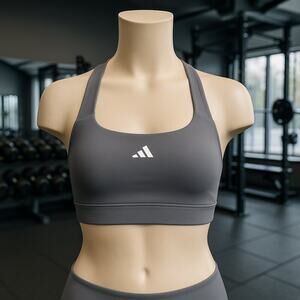 adidas Women Sz XS C/D Powerimpact Training Med Support Sports Bra Charcoal NWT